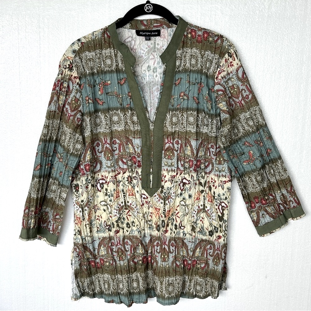 Mystique Aura Ladies Size XLarge Multi Color Stretchy Boho Tunic Top